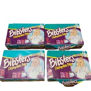 BIBSTERS Disposable Bibs 6m+ Large 4 Boxes 16 count Sesame Street Damaged Boxes